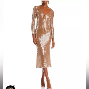 Bardot Verona Beige Nude Sequin long Sleeve maxi Dress